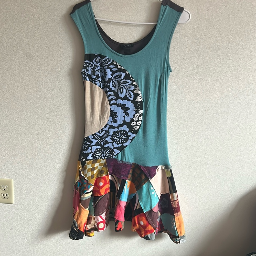 Vintage Colorful Patchwork Mini Dress